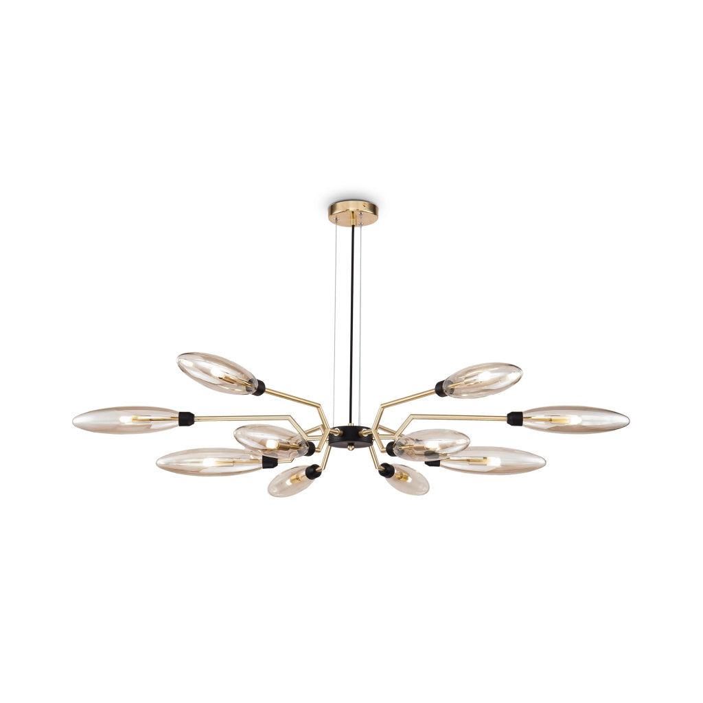 Maytoni Lampadario contemporaneo Ventura 12 luci G9 oro metallo diffusore vetro ambra