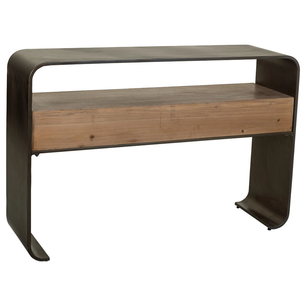 Mobile da ingresso in legno e metallo nero 122x37x82