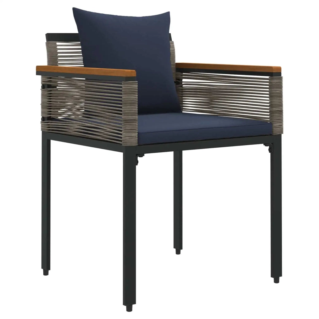 Set di Mobili da Esterno 3 pcs Grigio e Blu Navy Rattan in PE