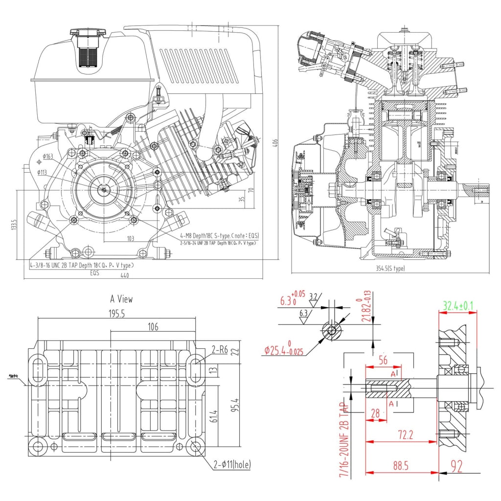 LIFAN 177 Motore a benzina 4 tempi, 1 cilindro OHV, 6,6 kW 9 CV 25,4 mm con avviamento manuale