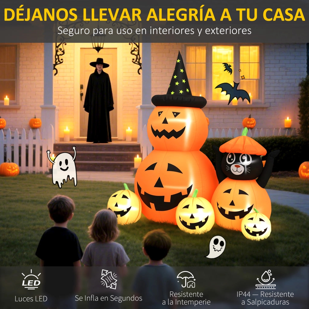 Zucca Gonfiabile Halloween con Gatto 6 Piedi ¨C Xylo ¨C LED IP44 160x100x180cm Arancione