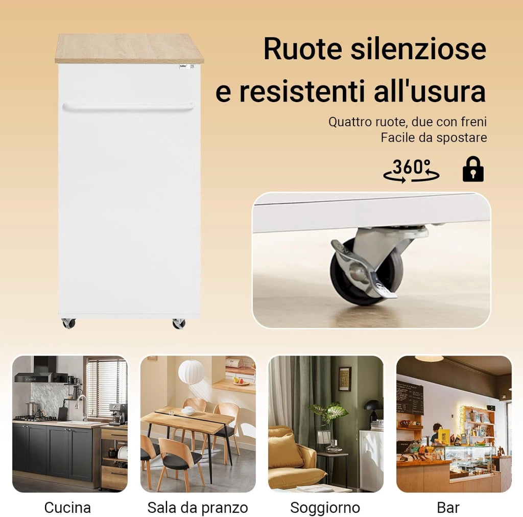 Mobile Cucina Salvaspazio Credenza Cucina Carrello Cucina con Ruote Mobiletto Cucina Dispensa Madia Cucina Mobile Cucina con Ripiani Bianco 82x46x88 cm FKW113‑WN