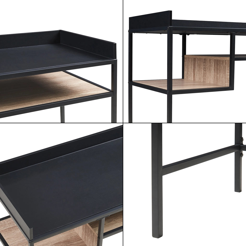 Scrivania Belana con Piano 100 x 43 cm e Scomparti Aperti - Nero / Effetto Rovere [en.casa]