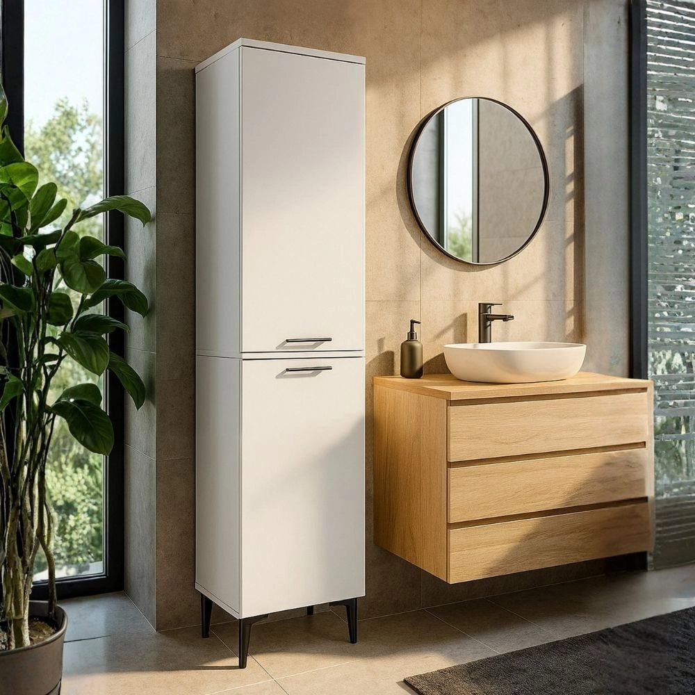 Mobile Multiuso Singa Bianco con Cesto Porta Biancheria e Ripiani – 180 cm