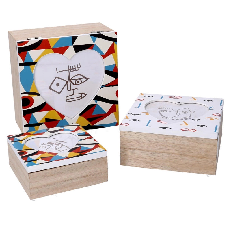 Scatola legno 1-3 multicolor quadro cm 18x18h9