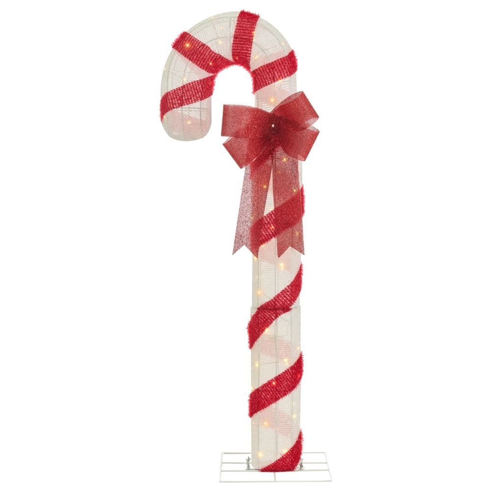 Decorazione LED da Esterno Bastoncino di Zucchero in Metallo Rosso e Bianco per Giardino e Patio con Luci Arredo Stagionale