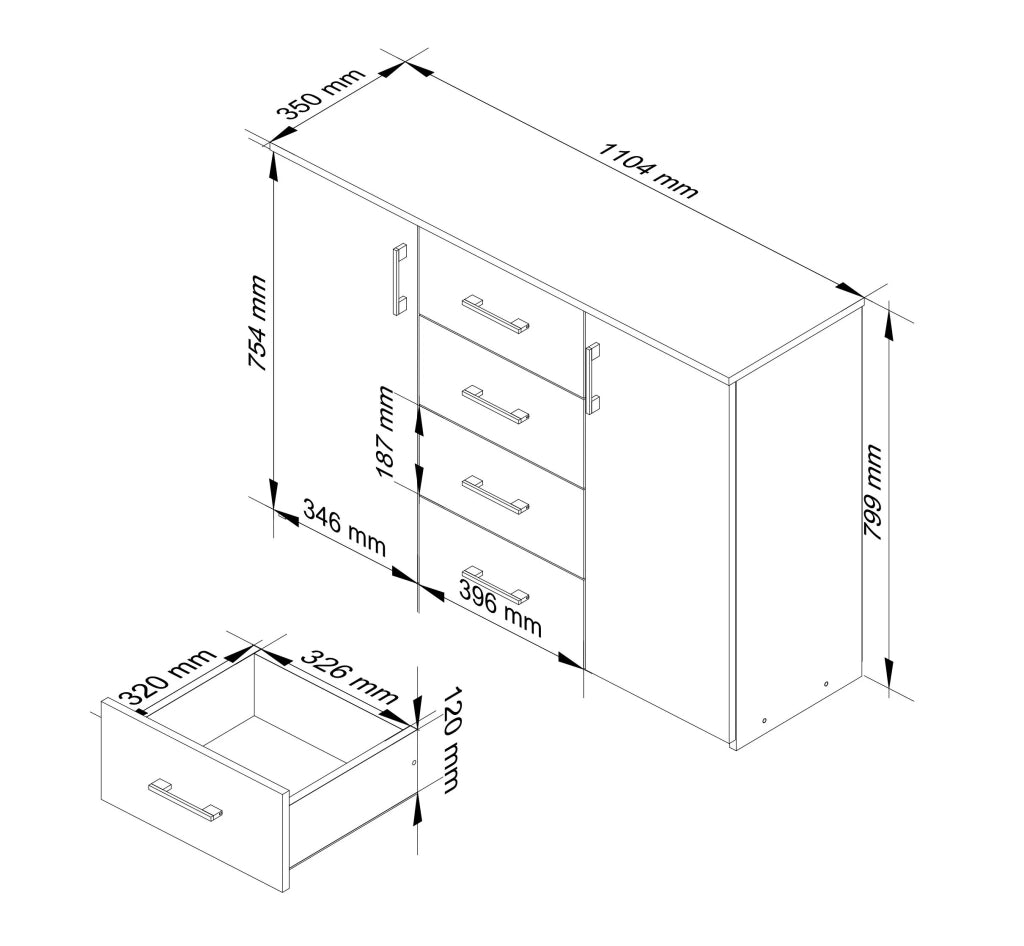 Cassettiera AKORD K45 Cassettiera Wengé 110 cm 2 ante 4 cassetti 110x35x80 cm