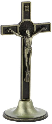 Croce in bronzo antico con base stabile - 11,5 cm di altezza - decorazione a forma di croce in piedi - con zinco - decorazione per interni