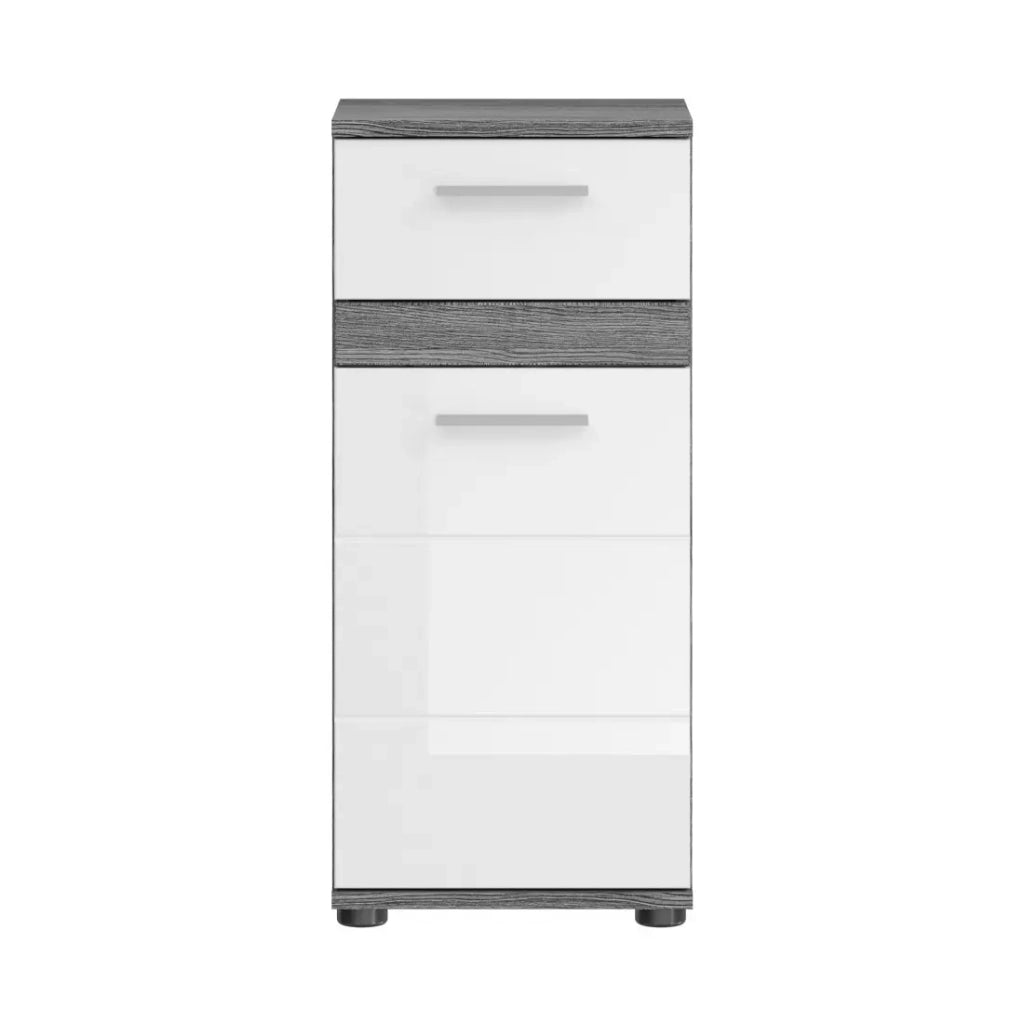 Mobiletto da bagno - Collezione WILLIAM - 2 vani, 1 porta, 1 cassetto - Colori bianco e rovere cenere