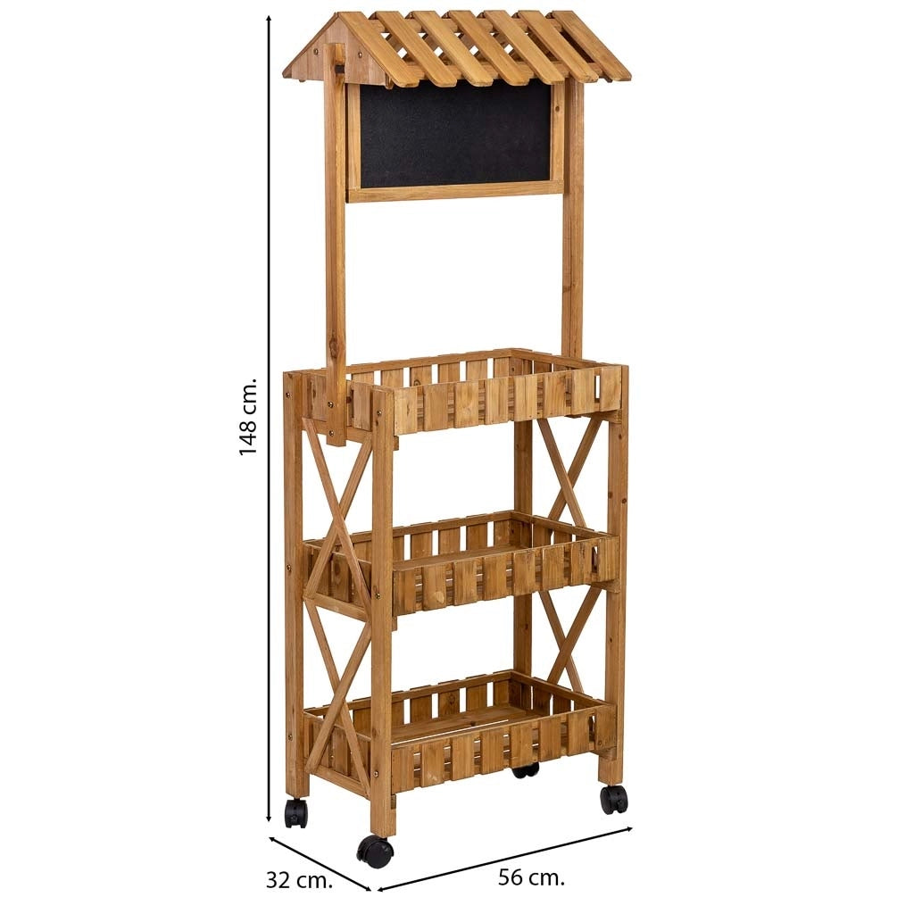 Espositore in legno con 3 vassoi 56x32x148h cm