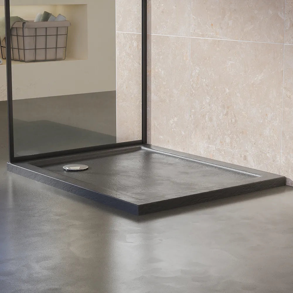 Piatto doccia 70x90 effetto pietra nero in acrilico altezza slim | Petra