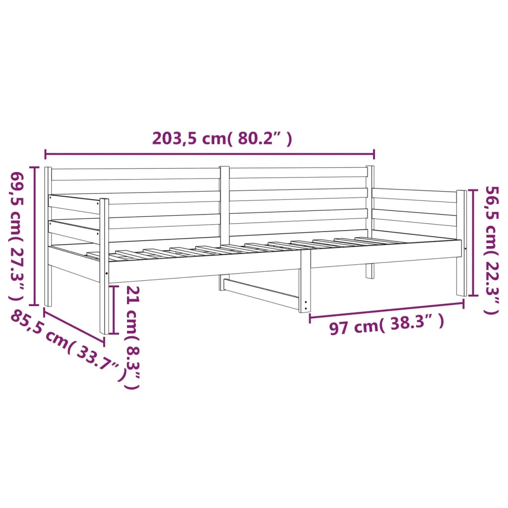 Dormeuse senza Materasso 80x200 cm in Legno Massello di Pino 814679