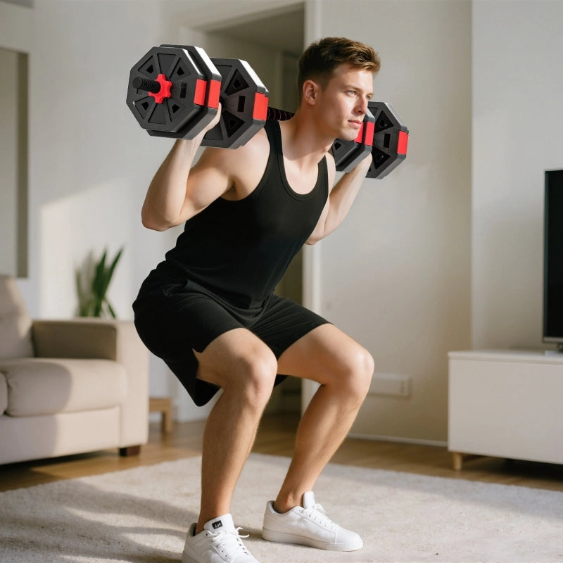 Set di manubri 4 in 1: manubri e bilancieri regolabili da 15 kg per l'allenamento di forza a casa