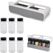Kruidenrek con 6 contenitori di erbe, kruidenrek, accessori per la cucina, per spessore di tavolo fino a 1,8 cm, senza fori, grigio/bianco