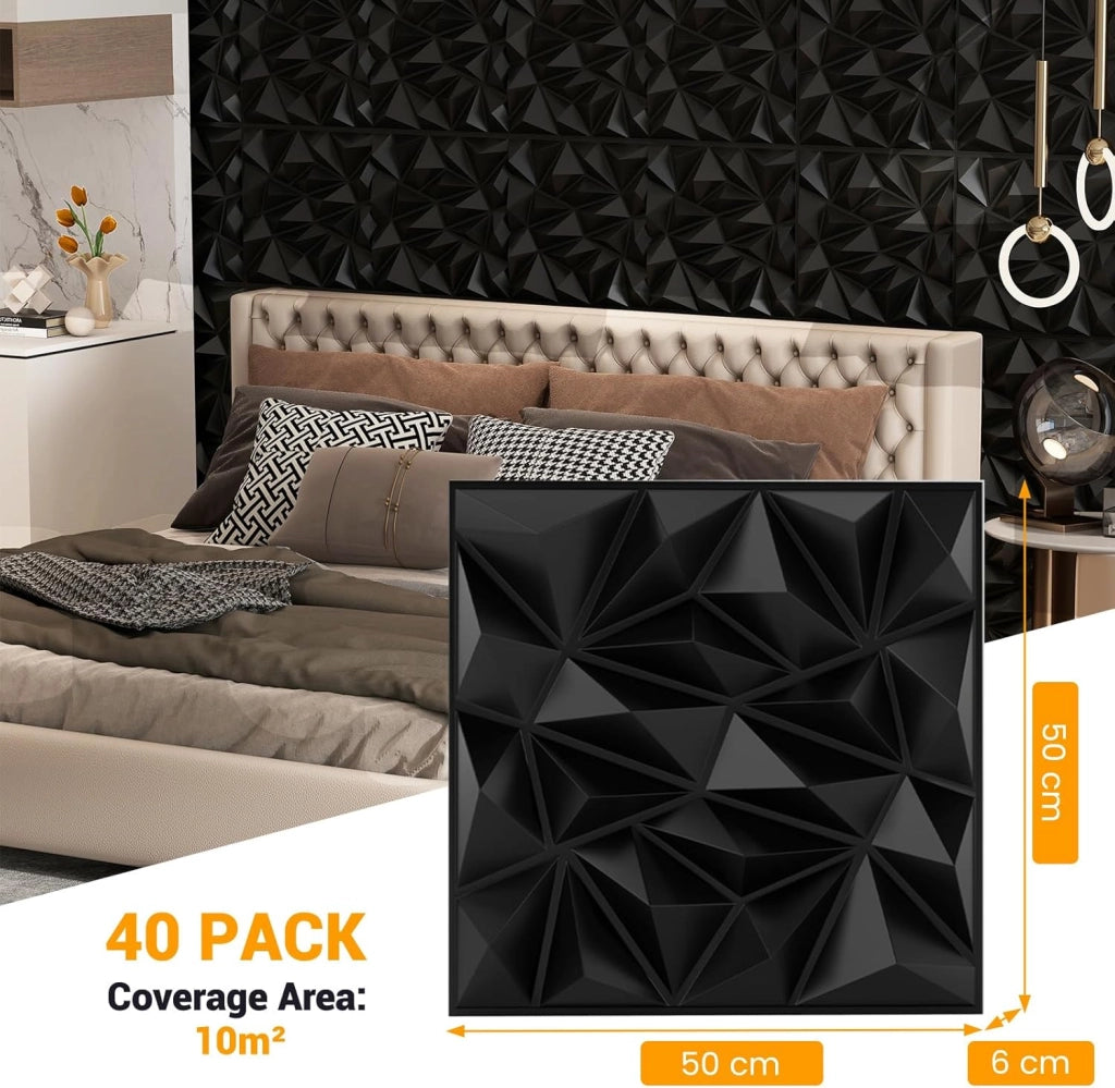 40 pannelli da parete 3D diamantati, 50 x 50 cm, rivestimento da parete 3D, pannelli da parete in PVC impermeabile, pannelli da soffitto quadrati, decorazione da parete per interni 10 m²