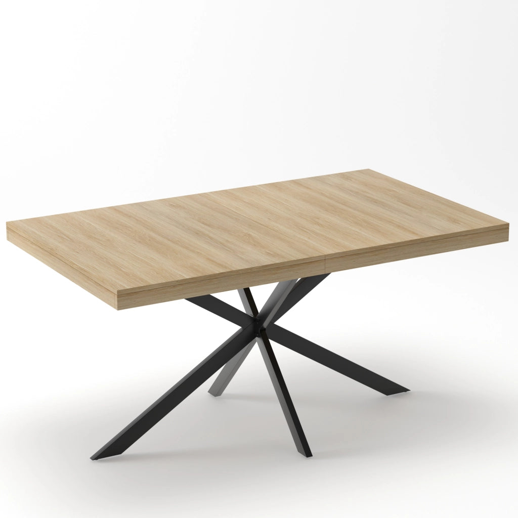 Tavolo allungabile rettangolare con vano contenitore e base in metallo per cucina e sala da pranzo naturale 140 × 80 × 76 cm