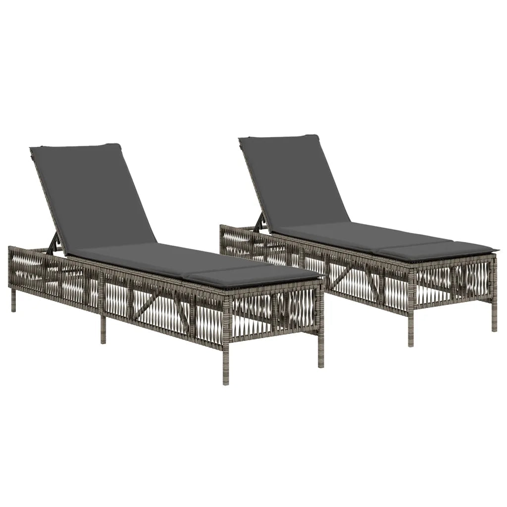 Lettini Prendisole 2 pz con Cuscini Grigio in Polyrattan 3261598