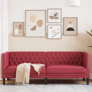 Divano Sedia-Poltrona Chesterfield a 3 Posti Rosso Vino in Similpelle
