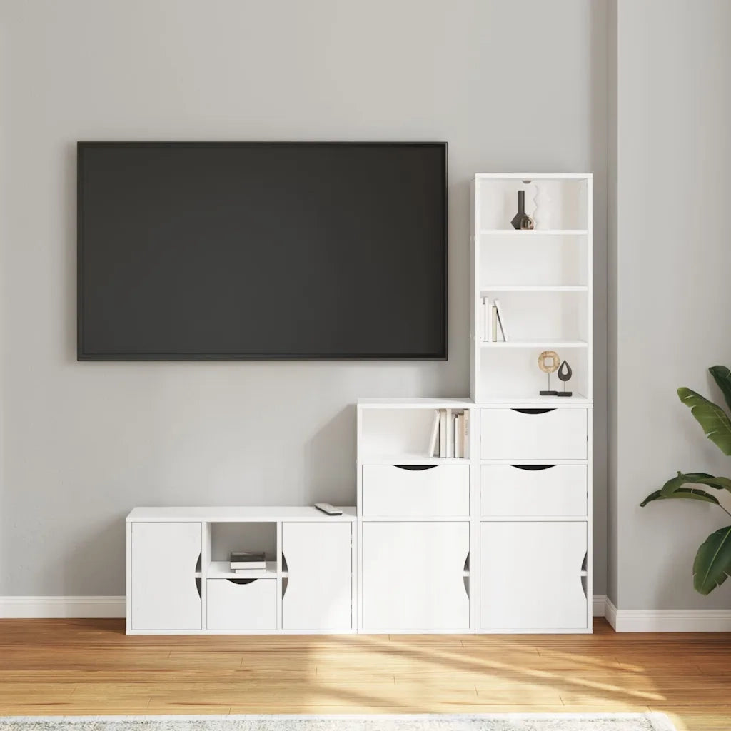 Mobile TV 4 pz con Contenitore ODDA Bianco in Legno di Pino 3365381
