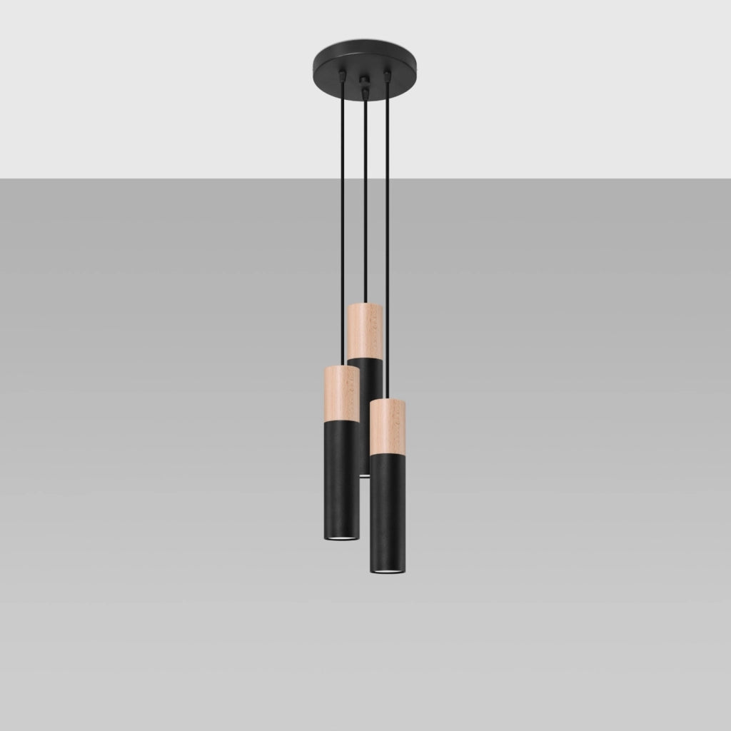 Lampadario MARCOS 3 luci nero-legno GU10 Pure Lume PU1014