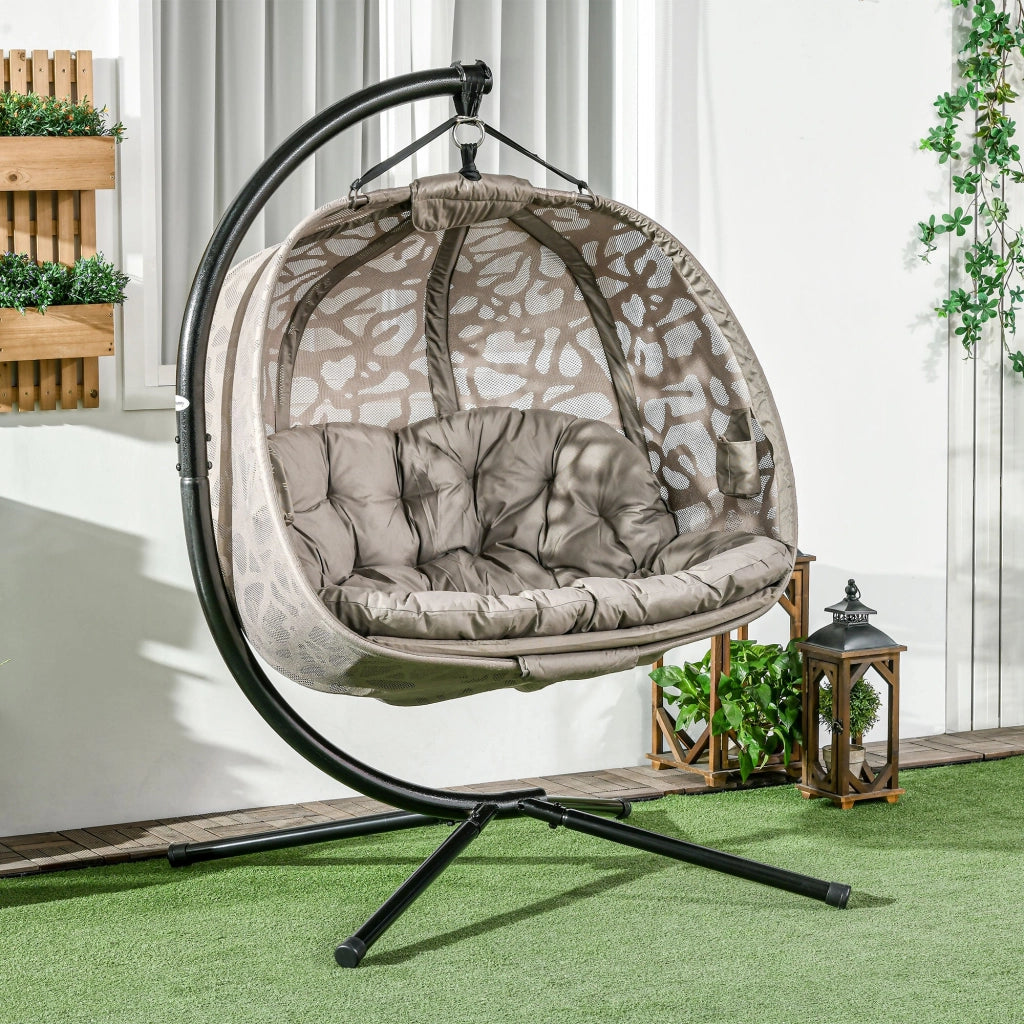 Amaca Dondolina 2 Posti da Giardino 130x103x172 cm in Acciaio e Poliestere Sabbia