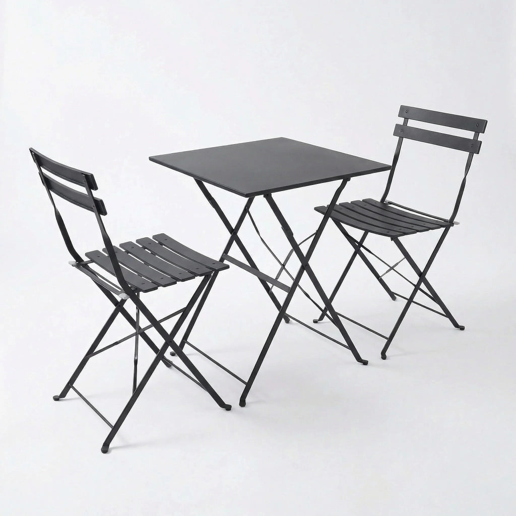 Set tavolo e sedie pieghevoli Niro, 2 sedie + tavolo in ferro da esterno (40x44x78 / 55x55x70 cm)