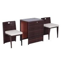 Set 2 Pezzi Mobili da Giardino in Rattan Salvaspazio con 1 Tavolo e 2 Sedie con Cuscini, Marrone e Beige