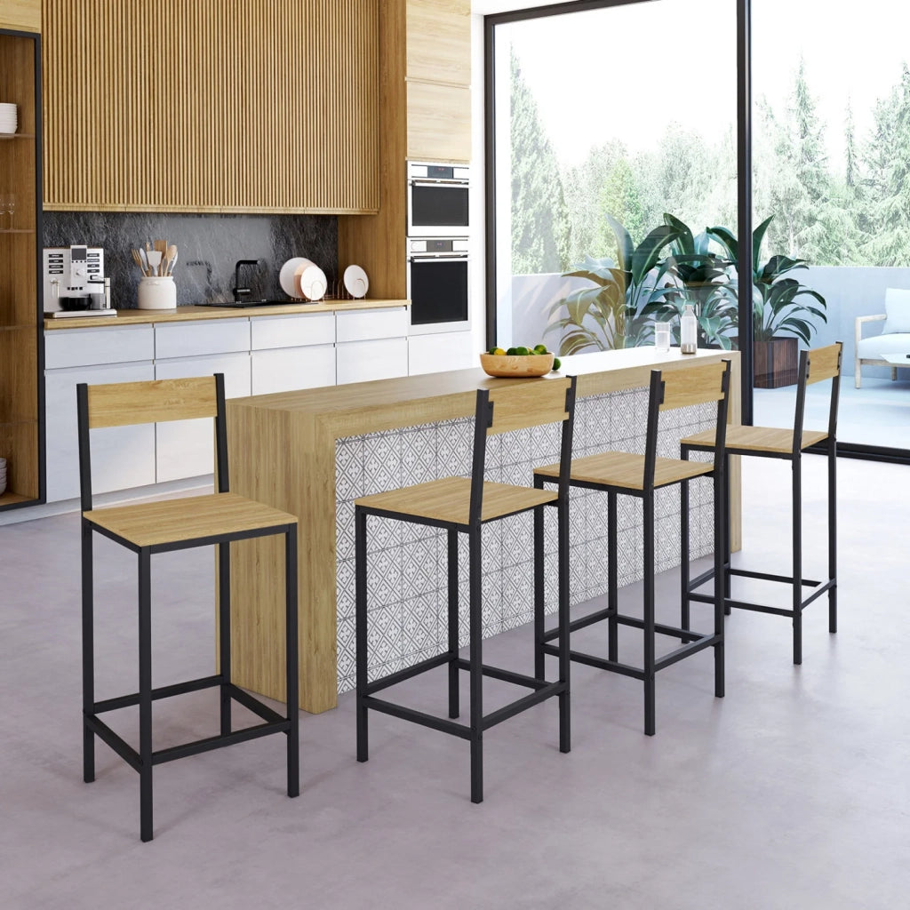 IDMarket - Set di 4 sgabelli da bar con schienale di design industriale DETROIT