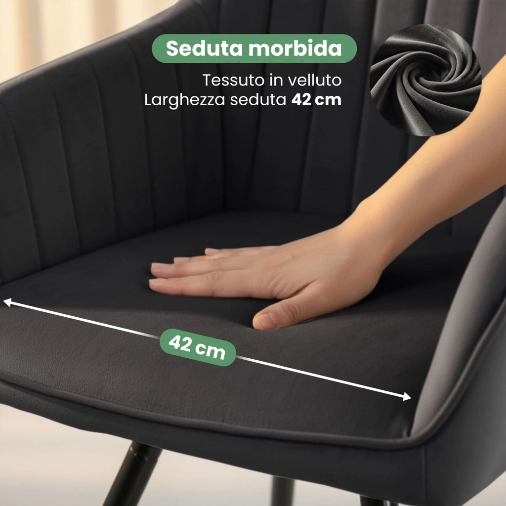 Set di 6 Sedie girevoli in velluto con cuciture TURNO Nero gambe nere