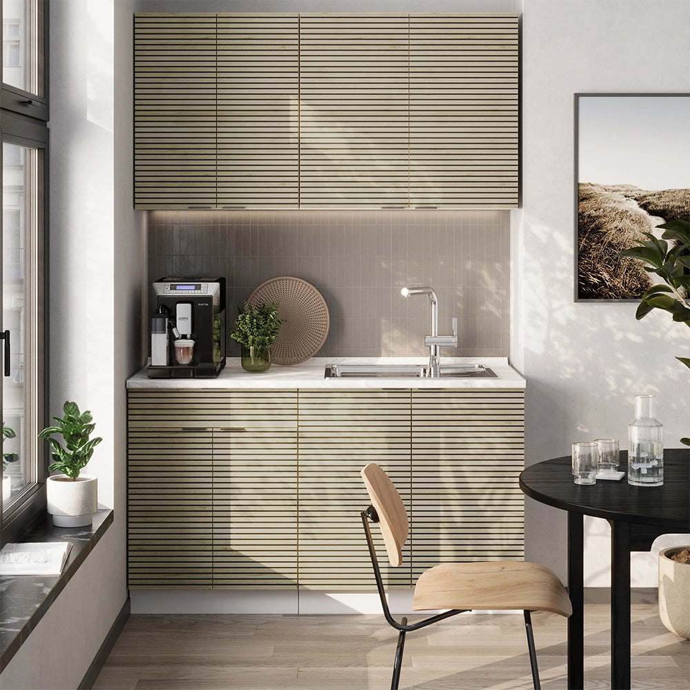 Cucina completa Fame-Line Pannello in quercia/Bianco 140 cm, PL Marmo Vicco