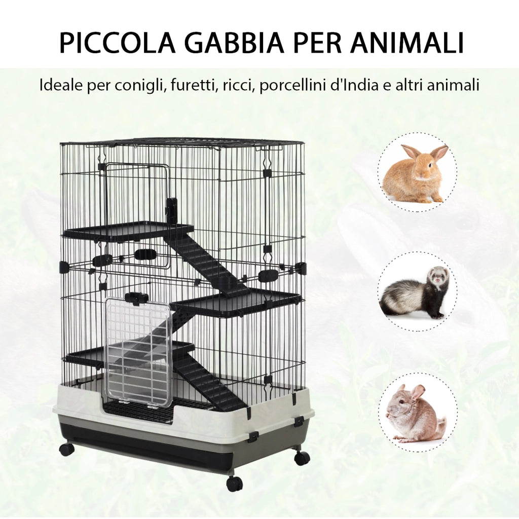 Gabbia per Animali 3 Piani con Vassoio e Ruote ¨C Zephmum ¨C Nera 81.2x52.7x114cm