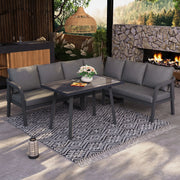 Set da giardino per 6 persone - Zephmum - Struttura in acciaio zincato, sedute in tessuto intrecciato, color grigio