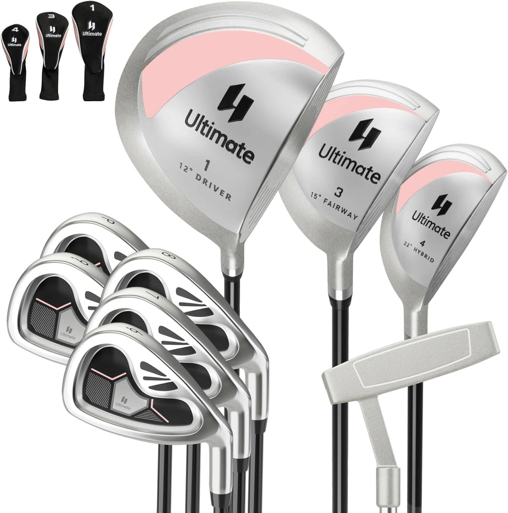 Set Completo di Mazze da Golf da Donna, 9 Pezzi, Include Driver in Lega, Legno Fairway 3, Ibrido 4, Ferri 6, 7, 8, 9 e P, Putter e Copri Testa per Golfiste Destre