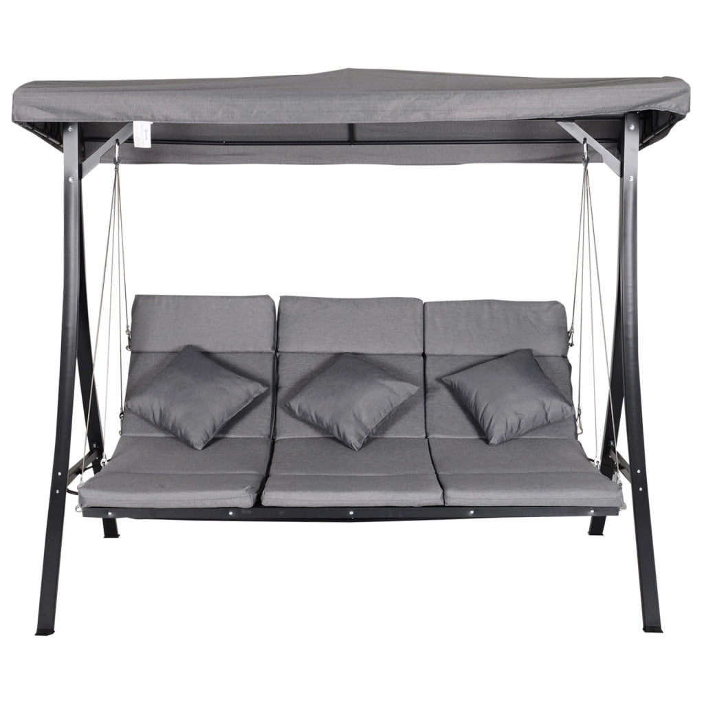 Dondolo da Giardino con Tettuccio e Cuscini ¨C zephmum ¨C Grigio, Textilene, Metallo, 198x118x168 cm