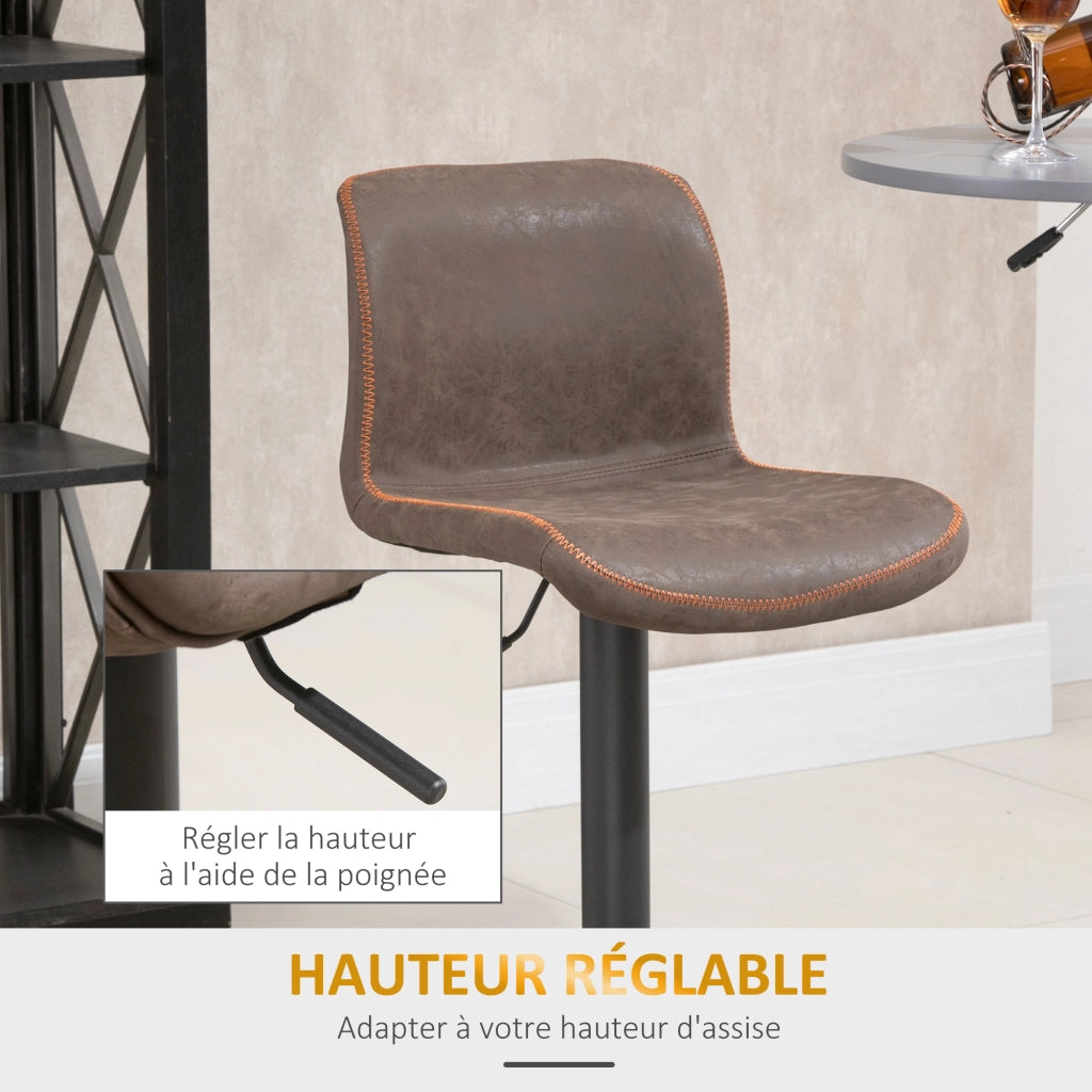 Sgabelli da Bar Vintage 2 Pezzi Regolabili Girevoli con Poggiapiedi ¨C zephmum ¨C Marrone Pelle Effetto Cuoio