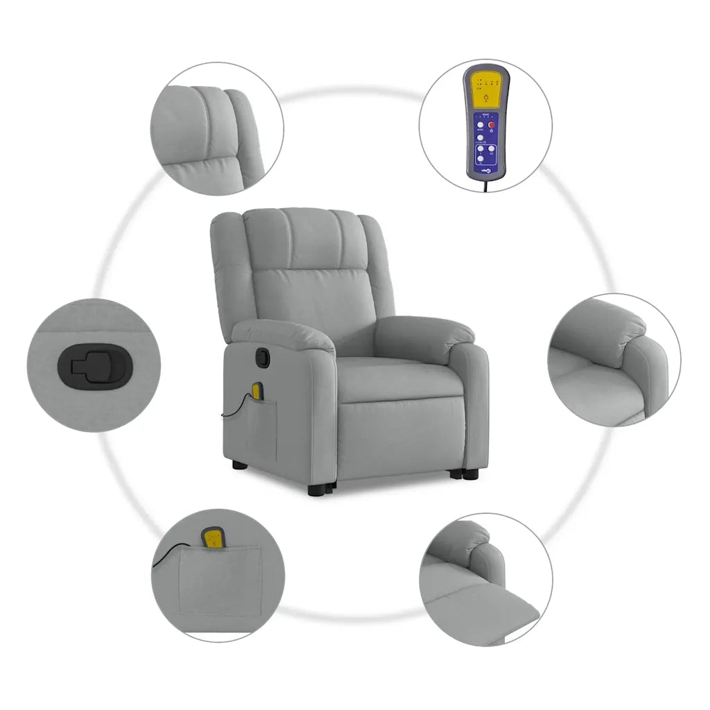 Poltrona | Sedia Relax Alzapersona Massaggi Reclinabile Grigio Chiaro Tessuto