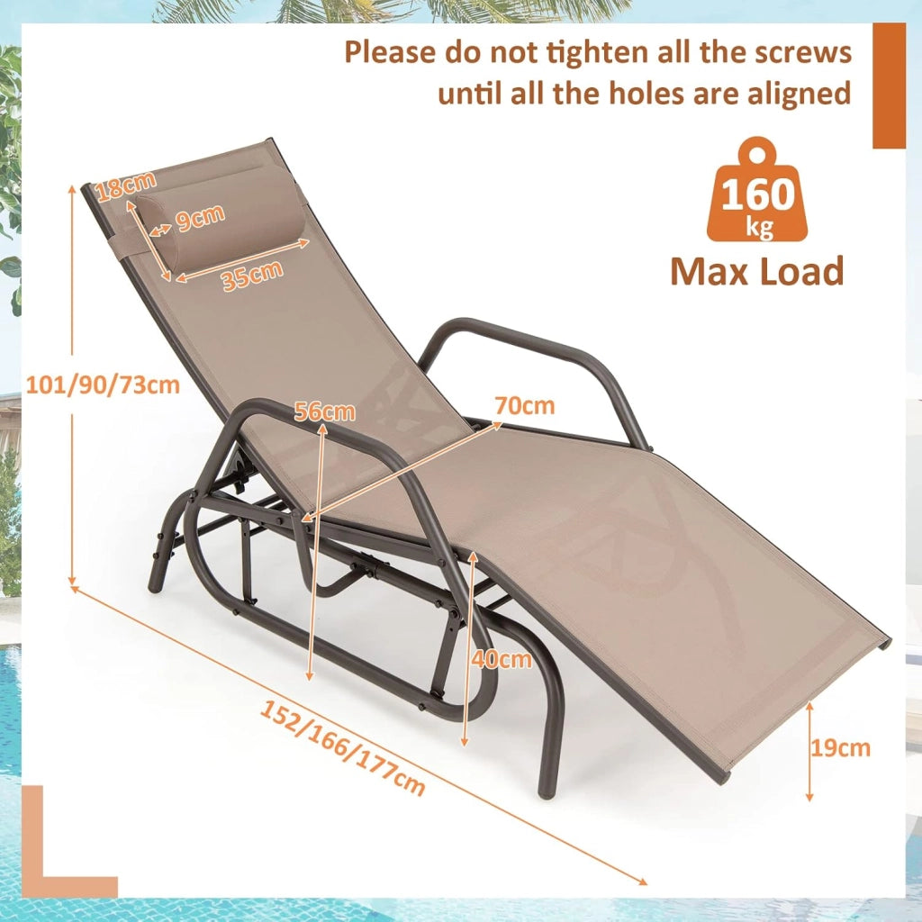 Sedia a Sdraio da Esterno Reclinabile con Schienale Regolabile e Cuscino Rimovibile Poltrona Relax Regolabile, Lettino Prendisole, Sdraio Pieghevole e Leggera,Per Giardino, Piscina e Spiaggia