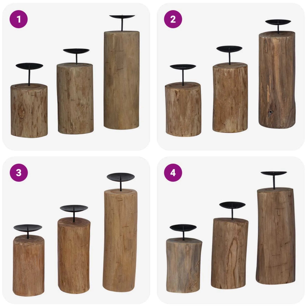 Candelabro 3 pcs Naturale Legno massello di teak 42012366