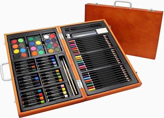 Scheda da disegno in cartone portatile - 78 pezzi - pennelli aquarello pastelli carboncino - kit per artisti