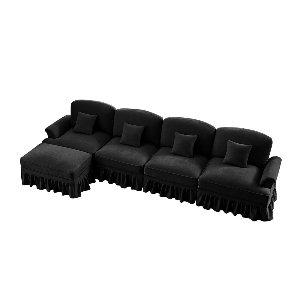 Divano modulare a L - Xylo - 4 posti, chenille, stile classico, nero