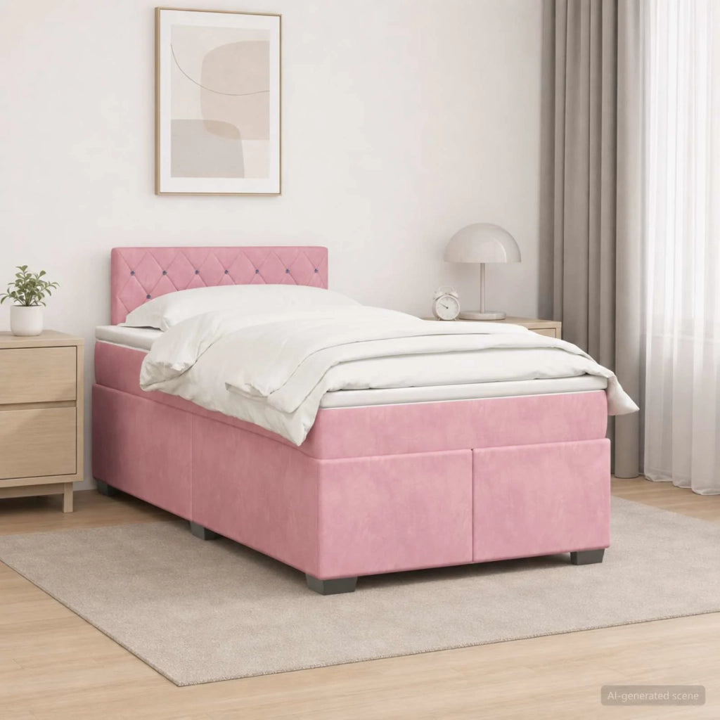 Letto con Box Spring, Materasso e LED Rosa 120 x 200 cm Velluto 3452155