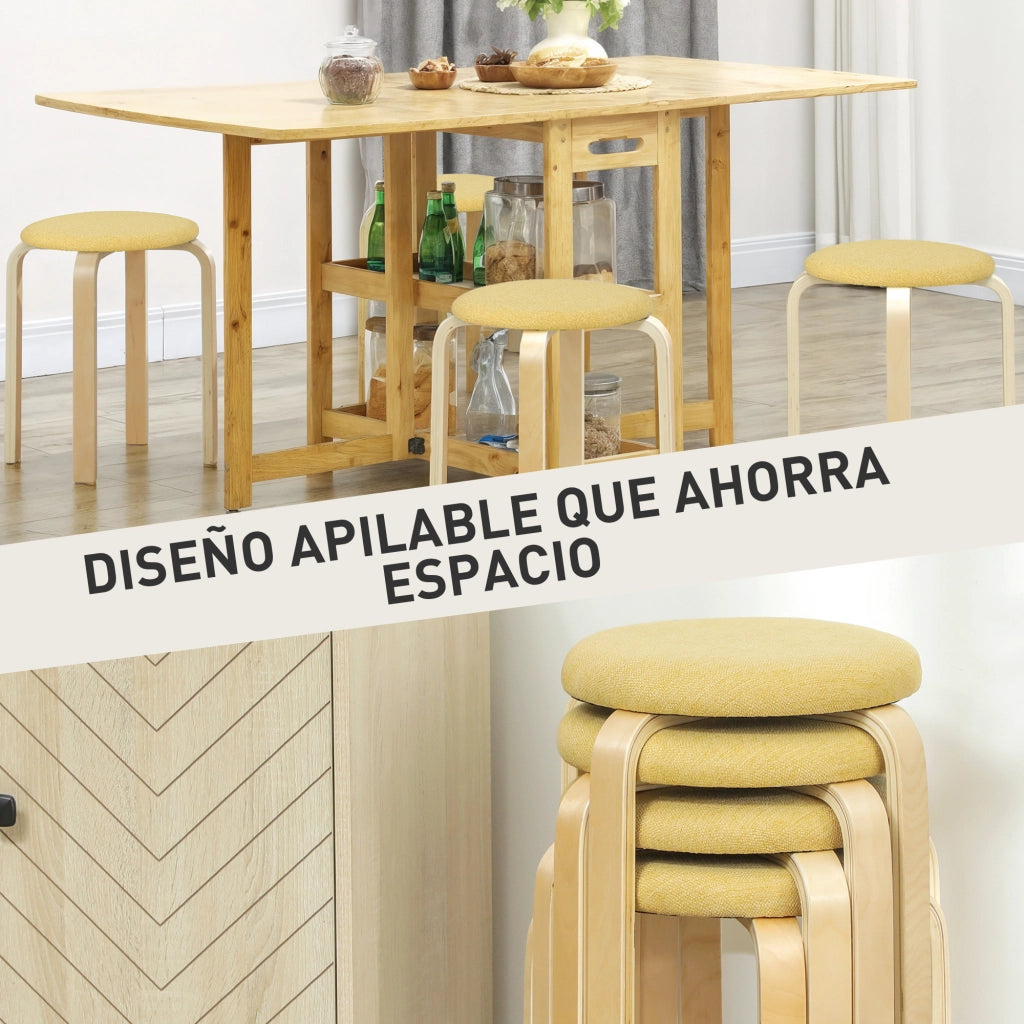 Set di 4 sgabelli rotondi impilabili ¨C zephmum ¨C imbottiti in tessuto giallo