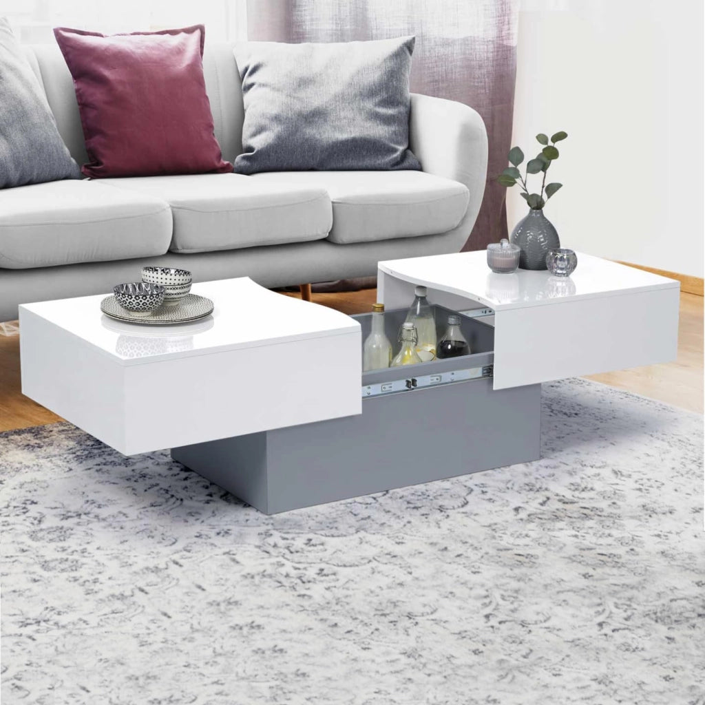 Tavolino scorrevole MARTA in legno grigio e piano bianco