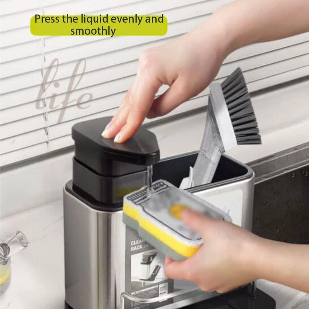 Trade Shop - Dispenser Di Sapone Cucina Da Appoggio Manuale In Acciaio Contenitore Da 400 Ml -