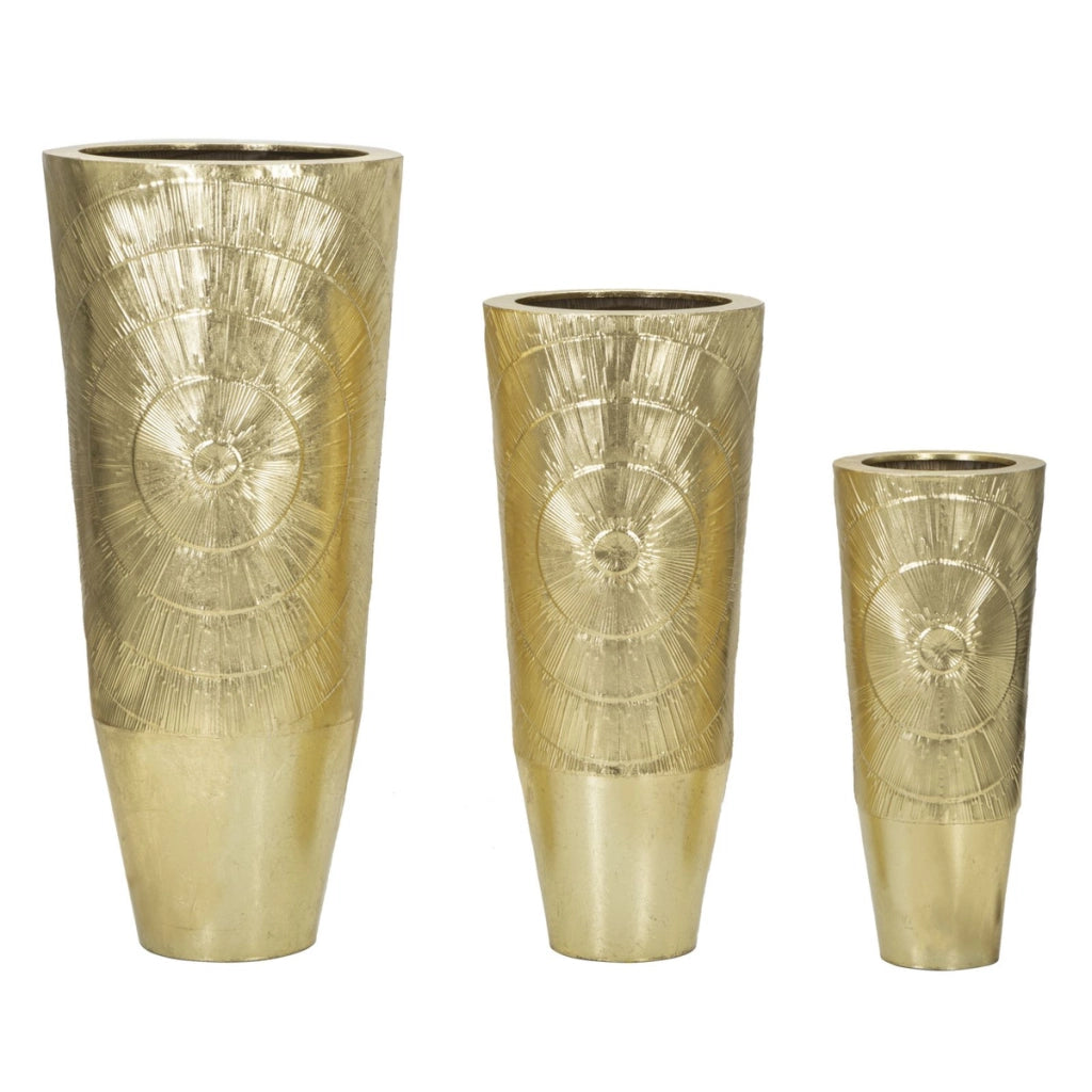 Set di 3 Vasi Decorativi VKH418, Oro, Metallo, 50,8x50,8x114,9 cm