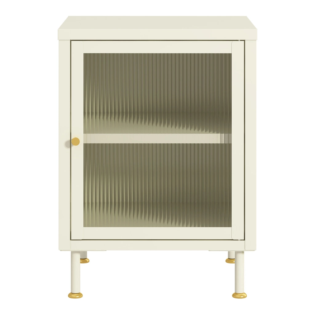 Armadietto in Acciaio Lindau con Anta in Vetro Scalanato 56x40x40 cm Bianco Crema [en.casa]