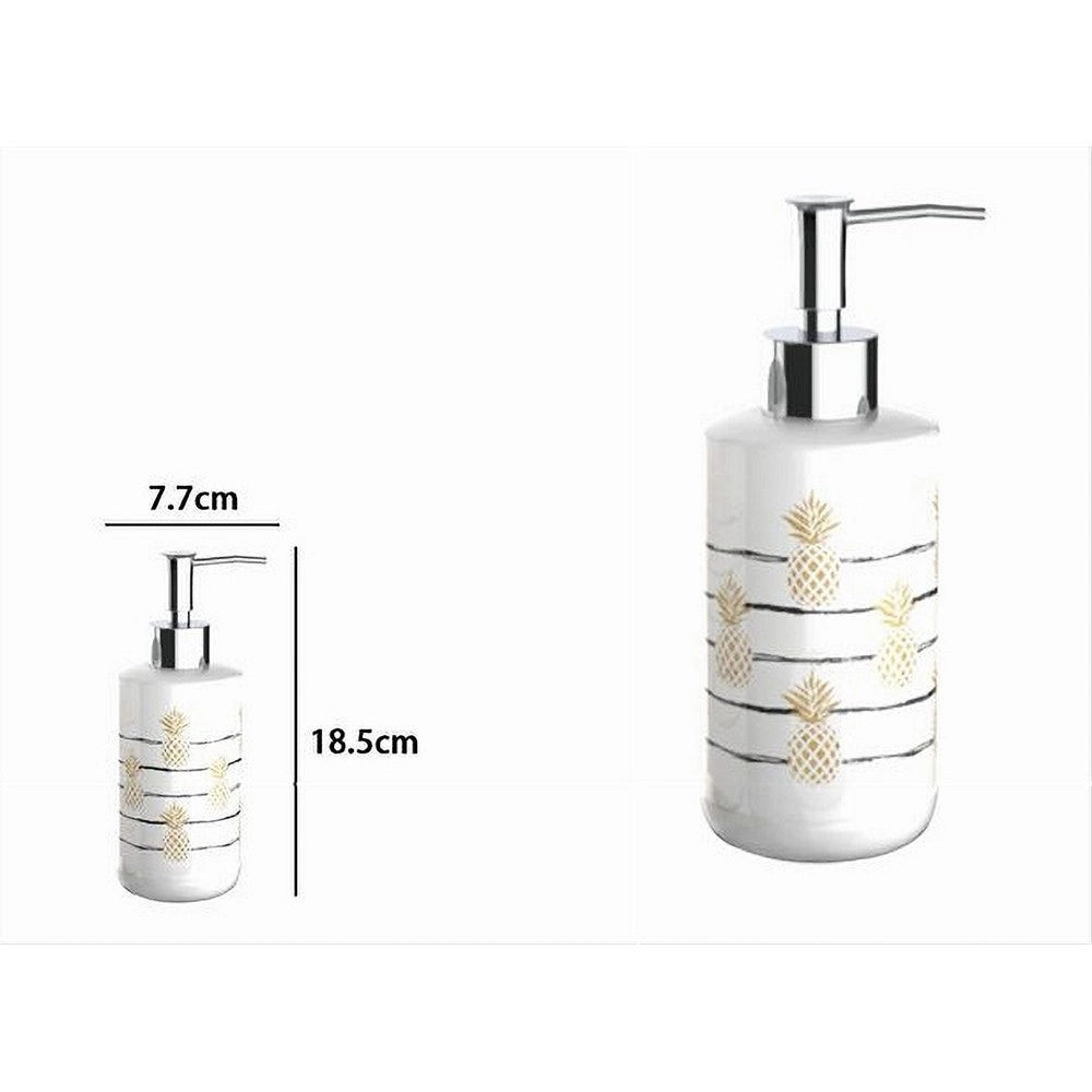 Trade Shop - Dispenser Porta Sapone Liquido Bianco Ananas Accessorio Per Arredo Bagno 69752 -