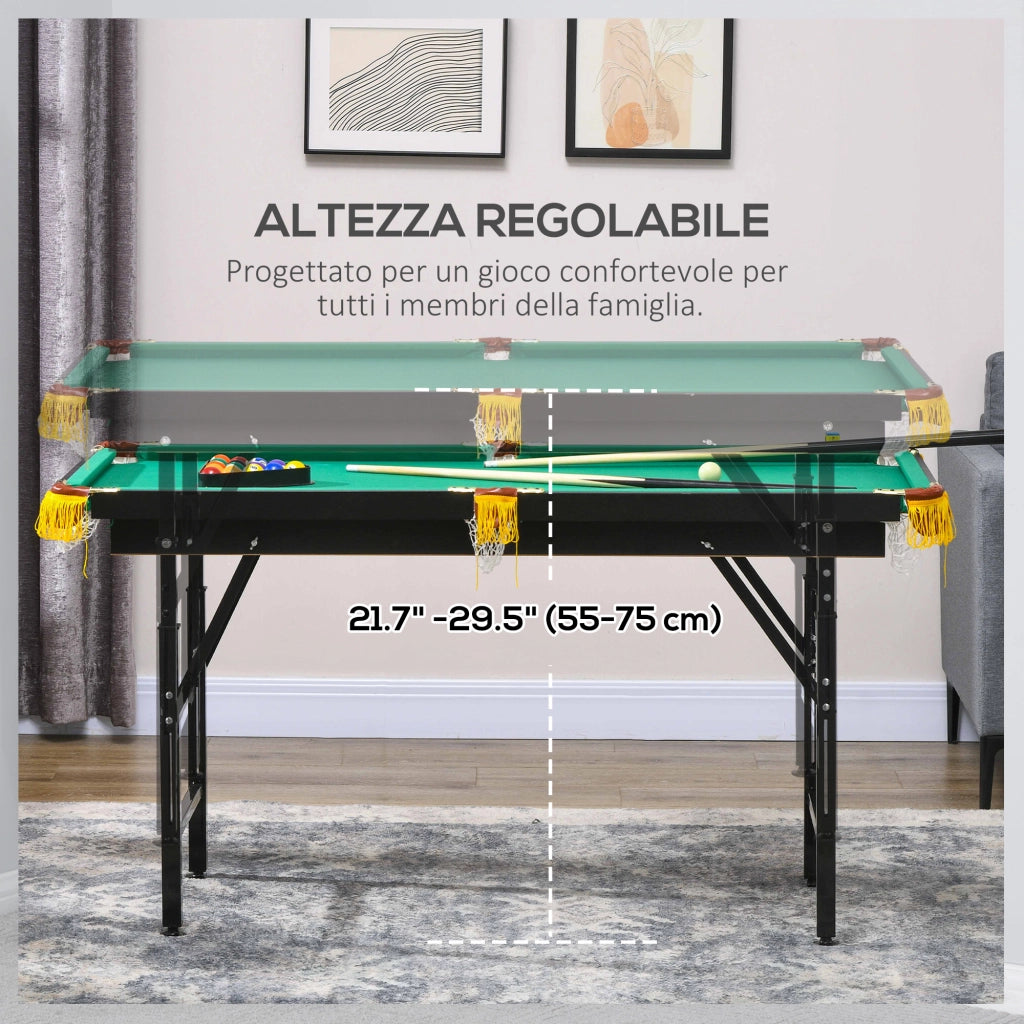 Tavolo da Biliardo ad Altezza Regolabile con Accessori, in MDF e Acciaio, 140x63x55-75 cm, Verde