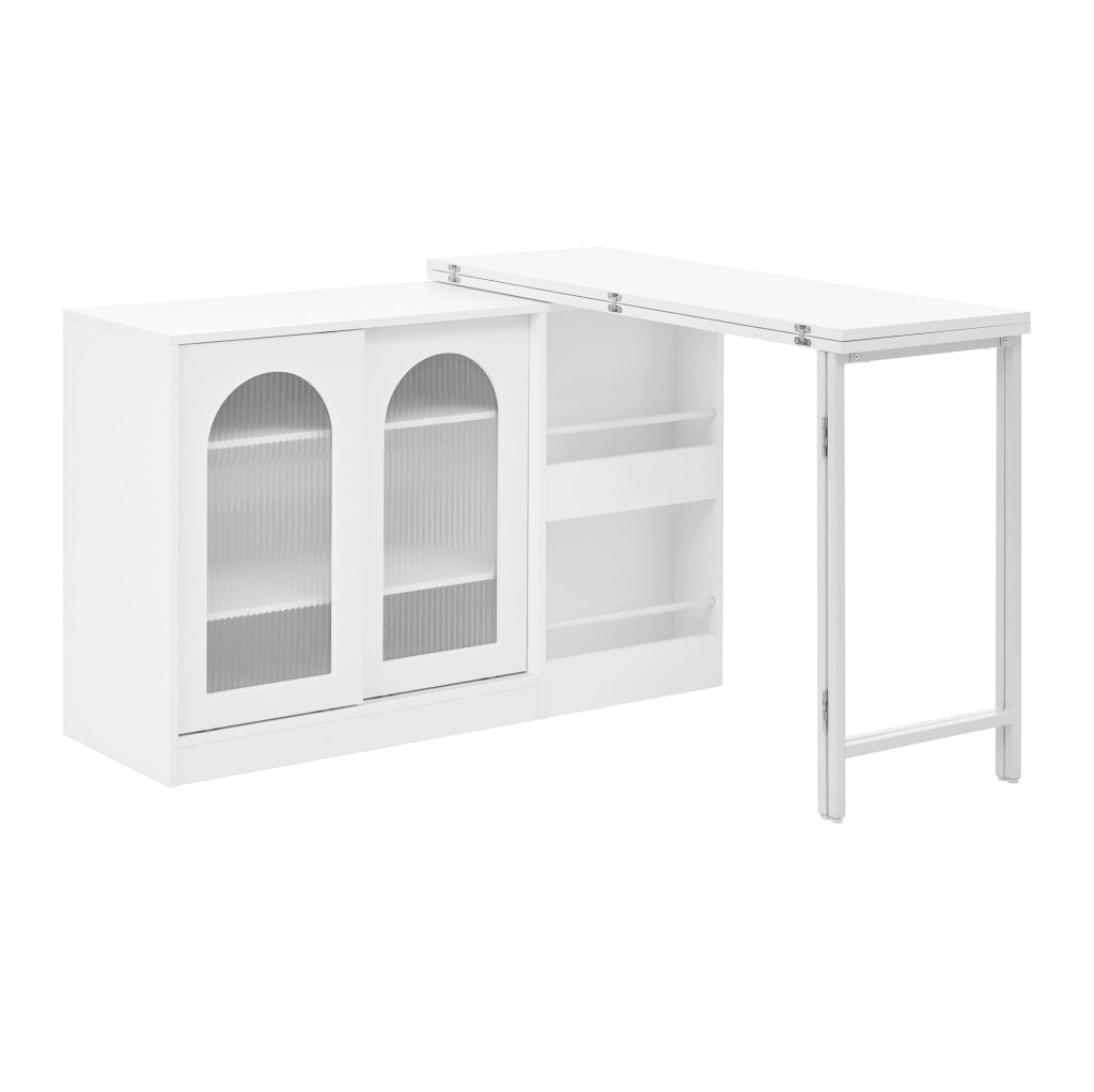 Bartisch 121.5x40x76.7 cm girevole 360° e allungabile in MDF bianco