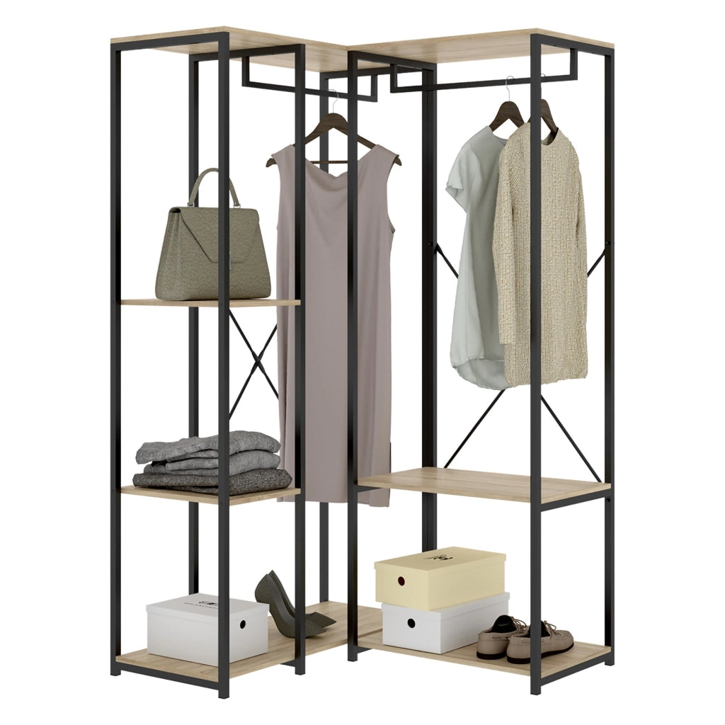 Armadio Camera da Letto Gallup, Guardaroba Grande 4 Ripiani, 100x167h cm Marrone Rovere